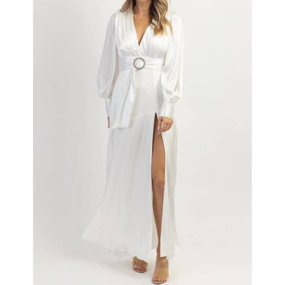 NEW INA shea silky side slit maxi gown in white - Picture 1 of 5